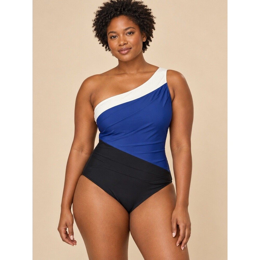 NWT Summersalt The Sidestroke One Piece Swimsuit Size 8 Blue Black White E